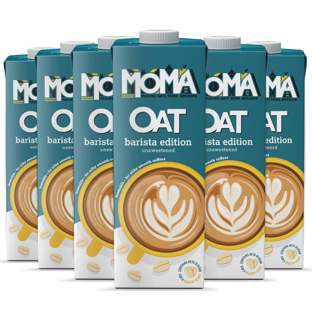 6x1L Moma organic Oat Drink Barista Edition unsweetened bbe 08-08-25 rrp £11.99 sale price £6.99