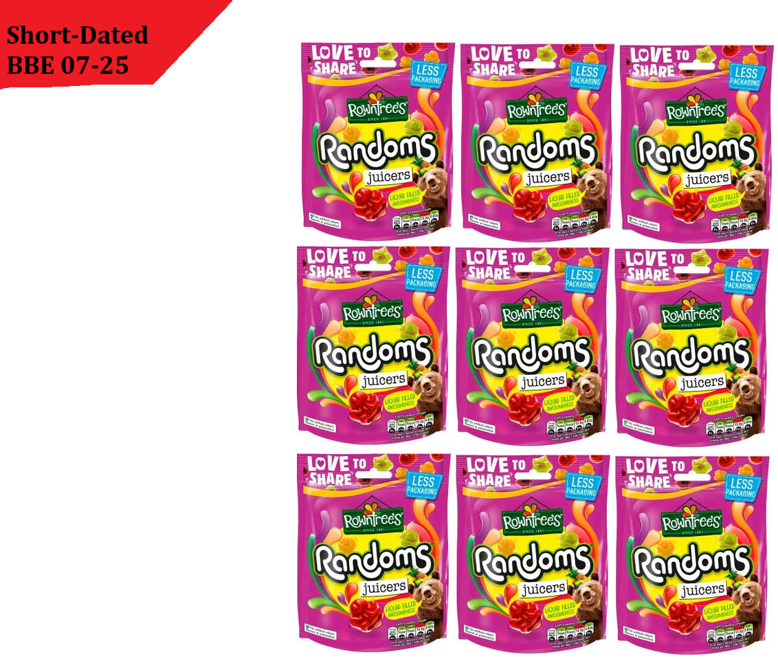 9 x 140g Rowntree's Randoms Juicers Sweets Sharing Bags,  (Packaging May Vary) BBE 07-25 rrp £15 sale price £8.49