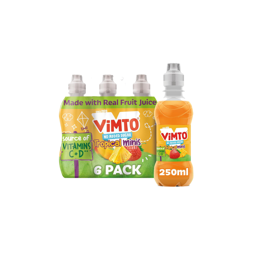 Vimto No Added Sugar Tropical Minis Mixed Fruit Juice Drink (6x250ml)