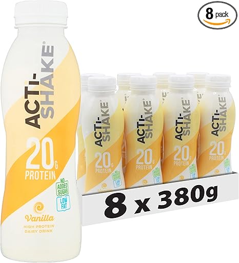 8 X 380g Acti-Shake Vanilla High Protein Dairy Drink - 20g of Protein per bottle BBE 01-25 RRP £12.99 Sale price £2.49
