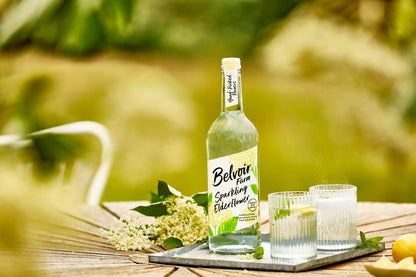 6 x 750ml Belvoir Farm Lighter Sparkling Elderflower - Hand Picked Elderflowers | 30% Less Sugar only 50 Calories | 100% Natural Ingredients | Suitable for Vegetarians & Vegans  BBE 11-26 RRP £19.99 Sale price £7.99