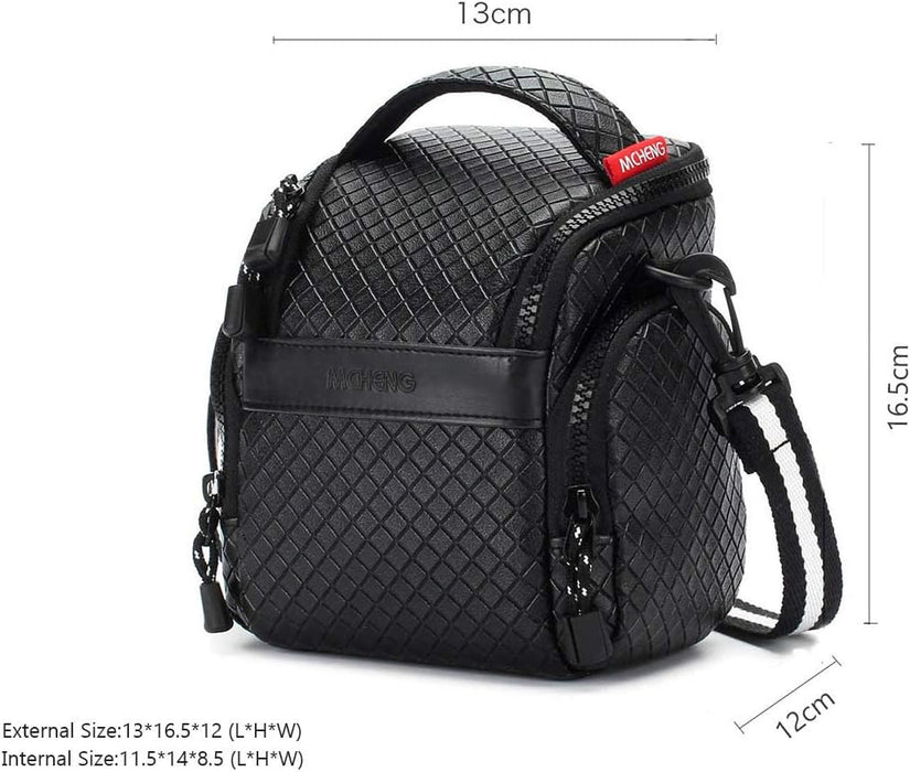 MCHENG Waterproof PU Leather Camera Bag Shock Resistant Portable DSLR Camera Case, Black