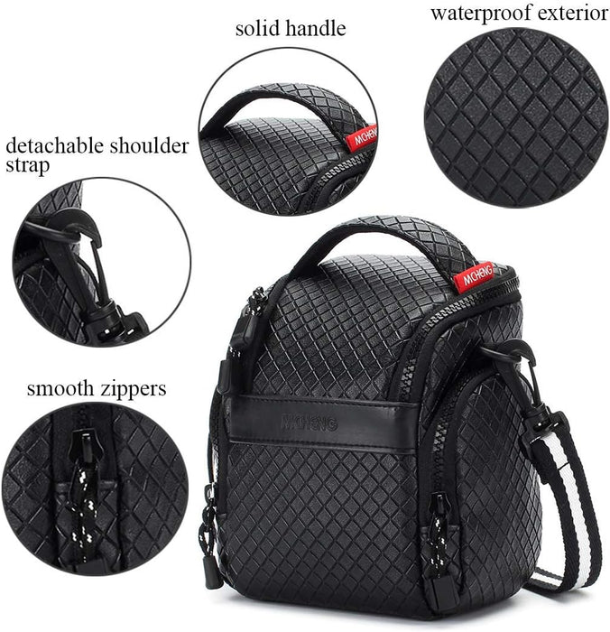 MCHENG Waterproof PU Leather Camera Bag Shock Resistant Portable DSLR Camera Case, Black