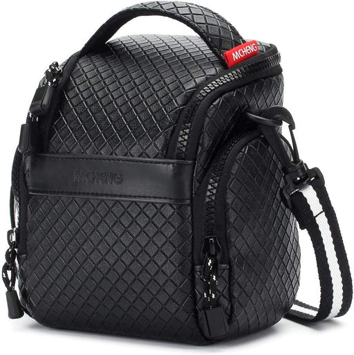 MCHENG Waterproof PU Leather Camera Bag Shock Resistant Portable DSLR Camera Case, Black