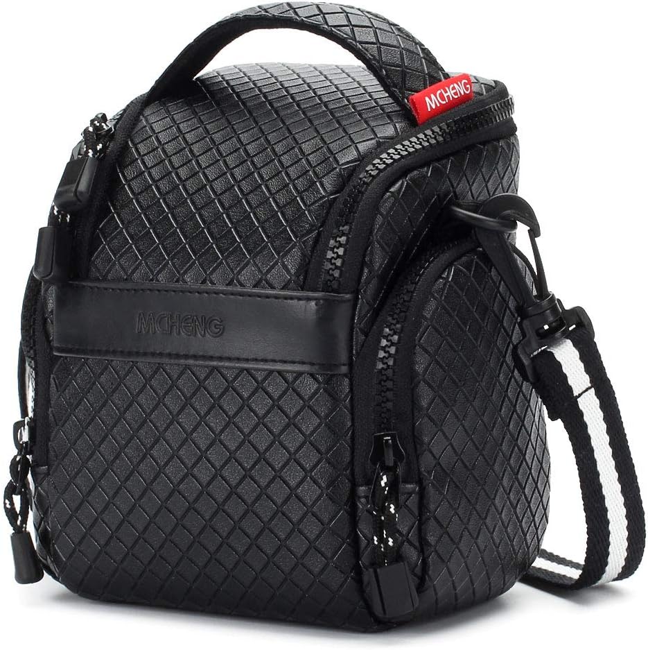 MCHENG Waterproof PU Leather Camera Bag Shock Resistant Portable DSLR Camera Case, Black