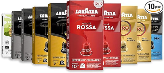 Lavazza, Variety Pack, 100 Aluminium Capsules Compatible with Nespresso Original Machines, Espresso Maestro Ristretto, Espresso Maestro Lungo.  Tatty box.  BBE 30-01-2026 in just £19.99
