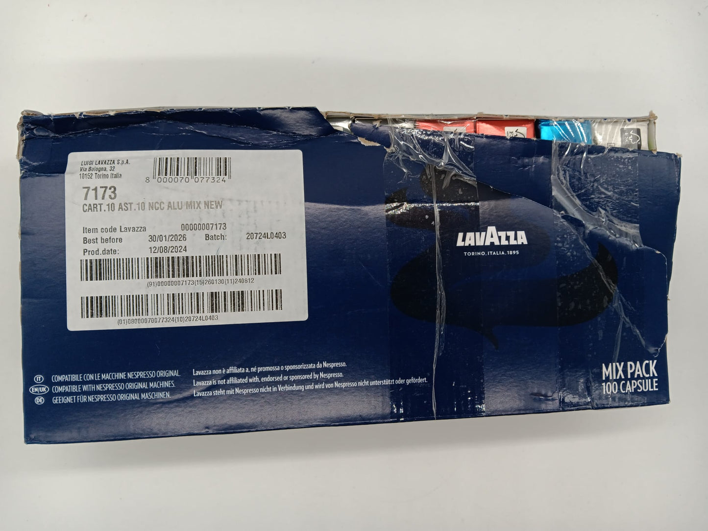 Lavazza, Variety Pack, 100 Aluminium Capsules Compatible with Nespresso Original Machines, Espresso Maestro Ristretto, Espresso Maestro Lungo.  Tatty box.  BBE 30-01-2026 in just £19.99