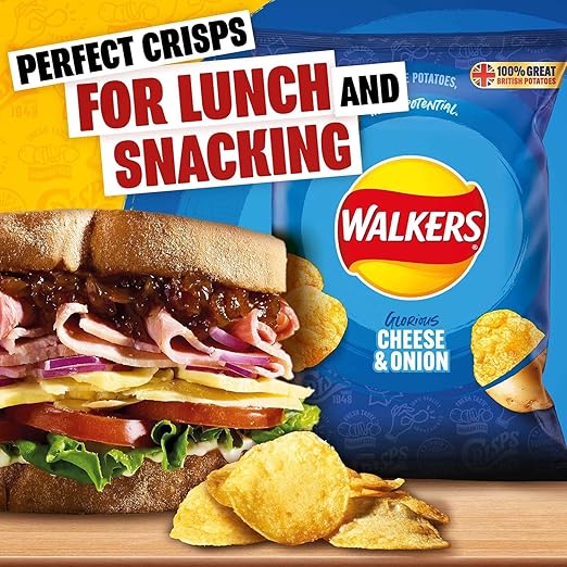 32 X 45g Walkers Crisps Grab Bags Mild Cheese & Onion (1 Box 32 Bags) BBE May 25 RRP £32.99 Sale price £15.99