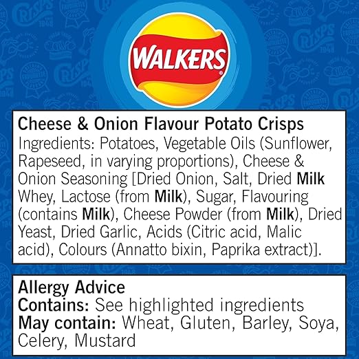 32 X 45g Walkers Crisps Grab Bags Mild Cheese & Onion (1 Box 32 Bags) BBE May 25 RRP £32.99 Sale price £15.99