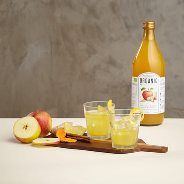 1L Eat Wholesome Organic Raw Apple Cider Vinegar with Ginger and Turmeric unfiltered and unpasteurised glass bottle  BBE 22-06-27 RRP £9.99 Sale Price £3.49