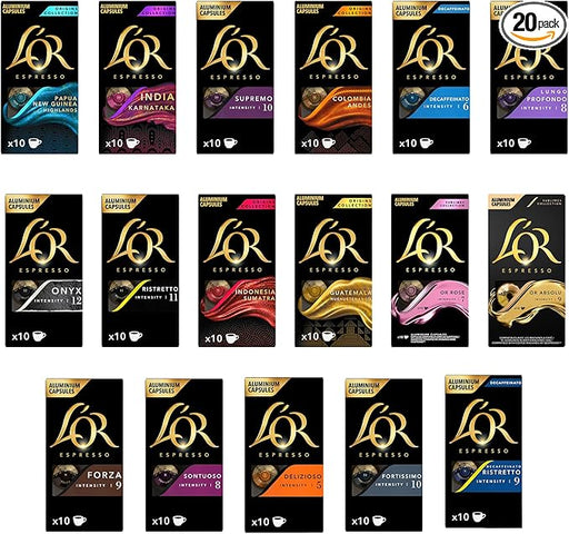 20 X L'OR Grand Assortment Variety Bundle Coffee Pods  (Pack of 20, Total 200 Capsules) BBE 28/05/25 RRP £99 Sale £39.99