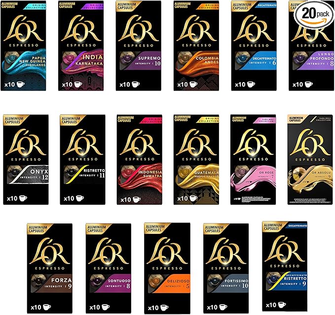 20 X L'OR Grand Assortment Variety Bundle Coffee Pods  (Pack of 20, Total 200 Capsules) BBE 28/05/25 RRP £99 Sale £39.99