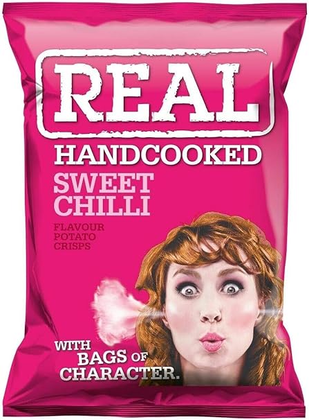 Real Crisps Hand Cooked Crunchy Potato Crisps, 24 Bags x 35g (24 Bags x 35g, Sweet Chilli) BBE Jul 25 in just £11.99