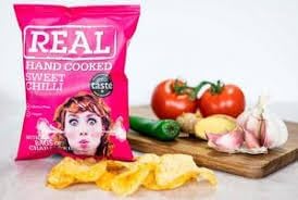 Real Crisps Hand Cooked Crunchy Potato Crisps, 24 Bags x 35g (24 Bags x 35g, Sweet Chilli) BBE Jul 25 in just £11.99
