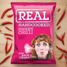 Real Crisps Hand Cooked Crunchy Potato Crisps, 24 Bags x 35g (24 Bags x 35g, Sweet Chilli) BBE Jul 25 in just £11.99