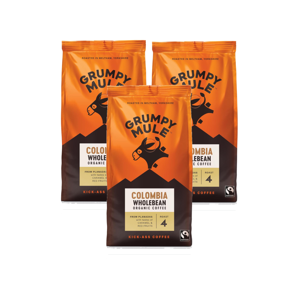 Grumpy Mule Colombia Planadas Organic Whole Coffee Beans  (3x227g)