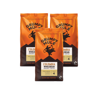 Grumpy Mule Colombia Planadas Organic Whole Coffee Beans  (3x227g)