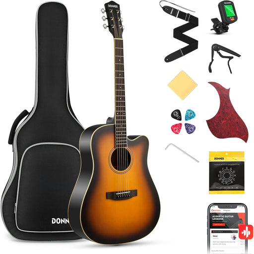 Donner Acoustic Guitar Full Size Guitar 4/4 Dreadnought 41 inch Guitar Kit for Beginner. Model EC1019 RRP £118 Sale Price £59.99