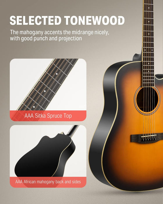 Donner Acoustic Guitar Full Size Guitar 4/4 Dreadnought 41 inch Guitar Kit for Beginner. Model EC1019 RRP £118 Sale Price £59.99