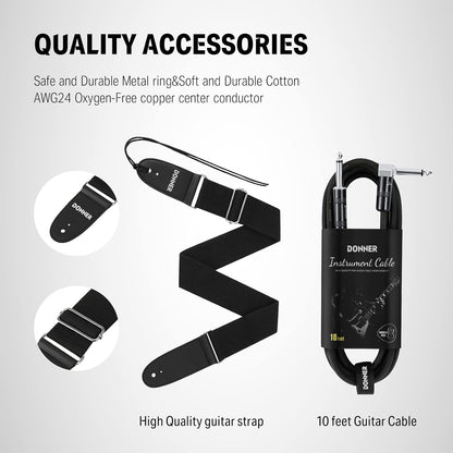 Donner Electric Guitar Kits TC Guitar Full-Size 39 Inch with Dual-purpose Bag, Strap, Cable (Black) Model EC1401 RRP £97 Sale price