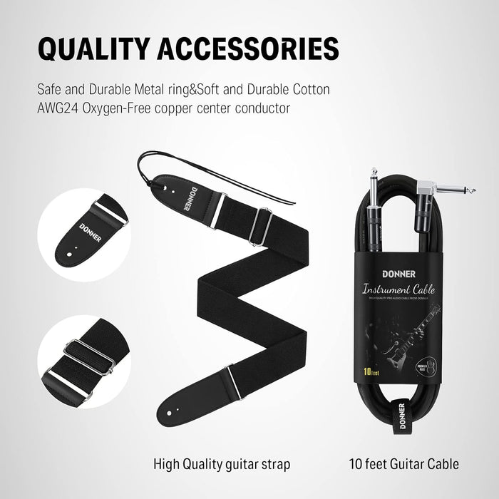 Donner Electric Guitar Kits TC Guitar Full-Size 39 Inch with Dual-purpose Bag, Strap, Cable (Black) Model EC1401 RRP £97 Sale price
