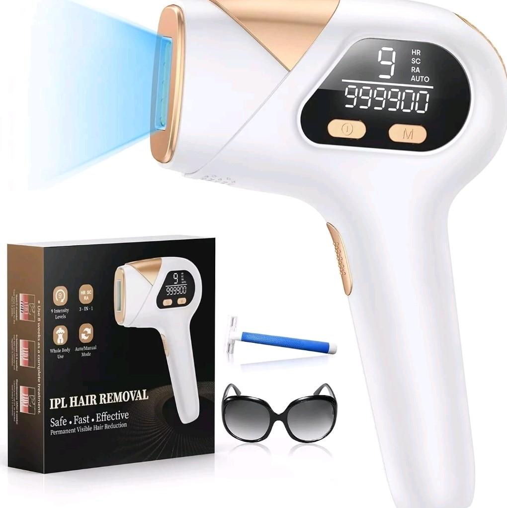Glattol IPL Laser Hair Removal - 3-in-1  Long Lasting, Effective Hair Removal Device with 9 Levels and 999,900 Light Pulses, 2 Flash Modes for at-Home Full Body Treatment, for Women and Men