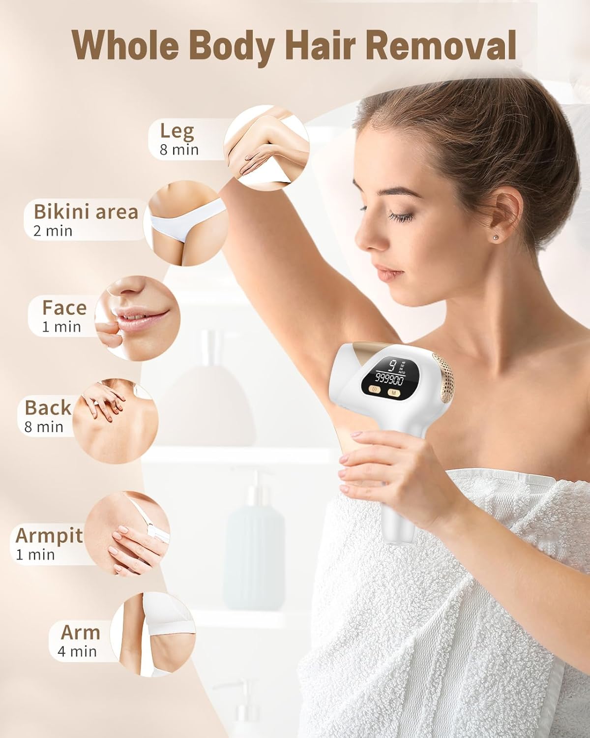 Glattol IPL Laser Hair Removal - 3-in-1  Long Lasting, Effective Hair Removal Device with 9 Levels and 999,900 Light Pulses, 2 Flash Modes for at-Home Full Body Treatment, for Women and Men