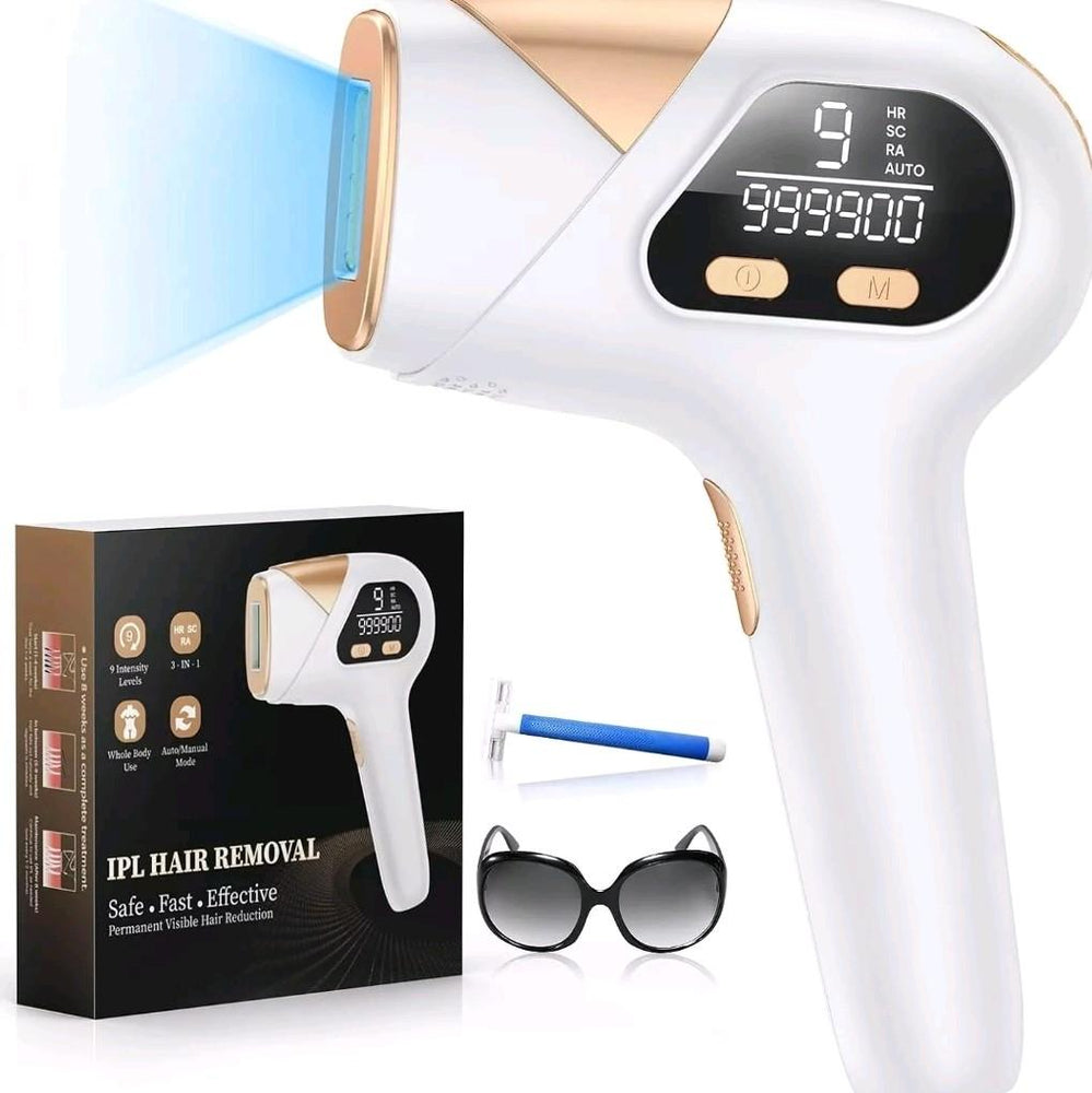 Glattol IPL Laser Hair Removal - 3-in-1 &amp; Long Lasting, Effective Hair Removal Device with 9 Levels and 999,900 Light Pulses, 2 Flash Modes for at-Home Full Body Treatment, for Women and Men