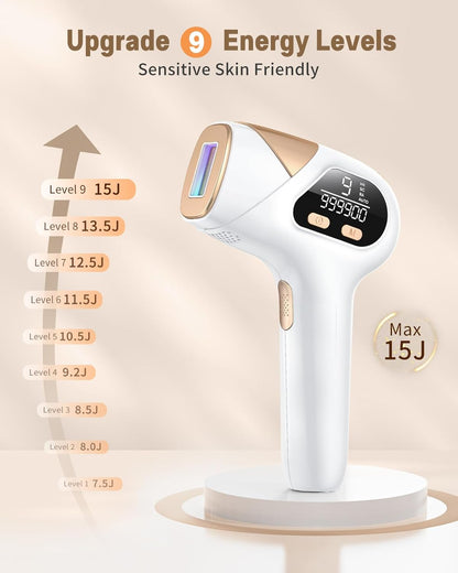 Glattol IPL Laser Hair Removal - 3-in-1  Long Lasting, Effective Hair Removal Device with 9 Levels and 999,900 Light Pulses, 2 Flash Modes for at-Home Full Body Treatment, for Women and Men
