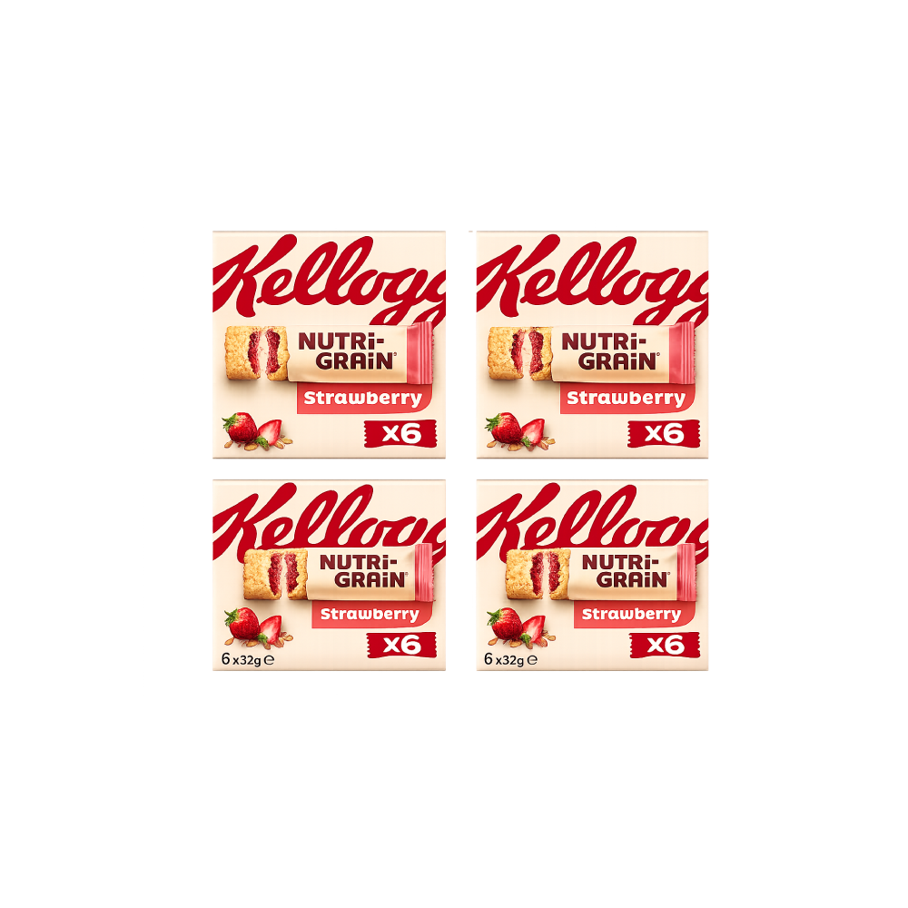 Kellogg's Nutri-Grain Strawberry Breakfast Bakes Cereal Bars 6x37g (Pack of 4)