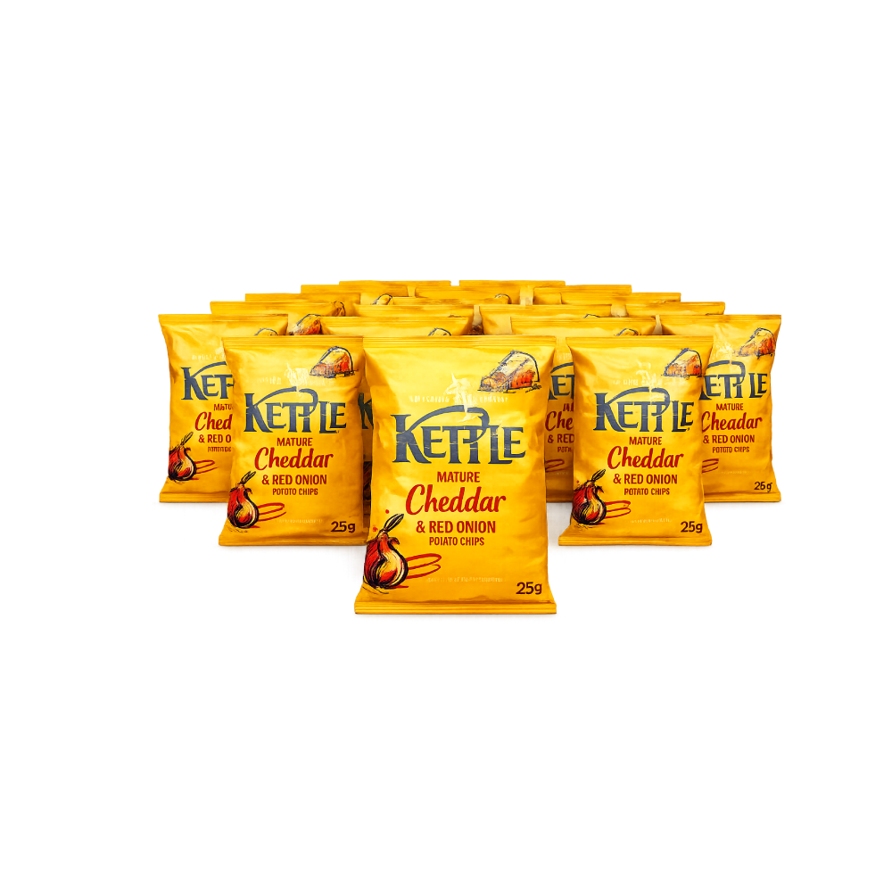 Kettle Chips - Mature Cheddar & Red Onion Potato Chips  (25x25g)