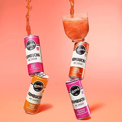 24 x 250ml Remedy Kombucha Tea - Rainbow Mixed Pack - Sparkling Live  BBE 04-25 RRP £47.99 Sale Price £19.99