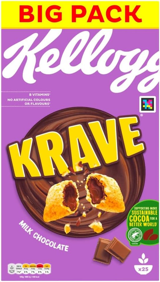 2 X 750g Kellogg's Krave Milk Chocolate Breakfast Cereal Large Family Size Pack. BBE July25 RRP £14.99 Sale Price £7.49