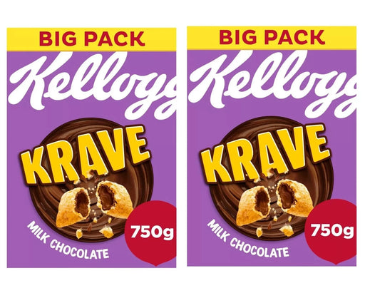 2 X 750g Kellogg's Krave Milk Chocolate Breakfast Cereal Large Family Size Pack. BBE July25 RRP £14.99 Sale Price £7.49