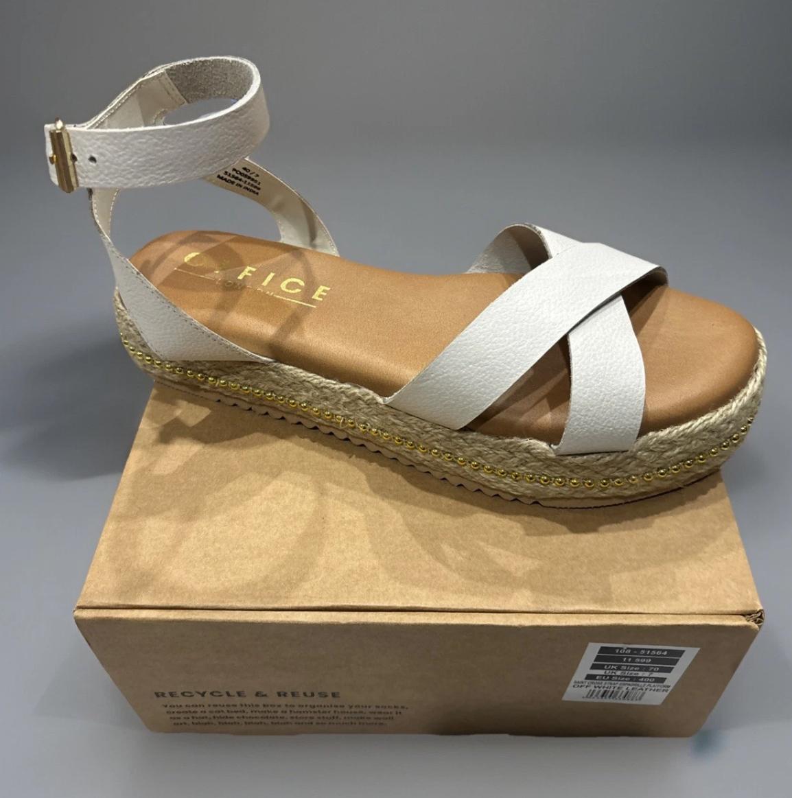 Office Ladies White Leather Ankle Strap Flatform Comfy Smart Sandals Summer Holiday Shoes Slippers RRP £49.99