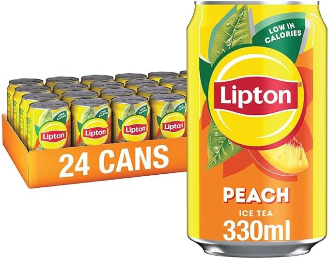 24 X 330ml Lipton Peach Ice Tea Can, low calorie soft drink BBE 06-25 RRP £14.99 Sale Price £4.99