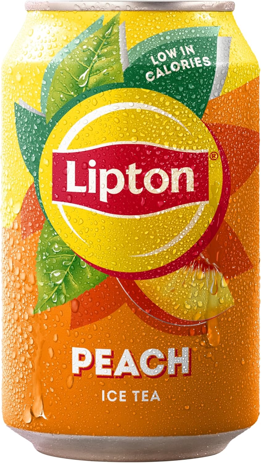 24 X 330ml Lipton Peach Ice Tea Can, low calorie soft drink BBE 06-25 RRP £14.99 Sale Price £4.99