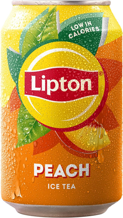 24 X 330ml Lipton Peach Ice Tea Can, low calorie soft drink BBE 06-25 RRP £14.99 Sale Price £4.99