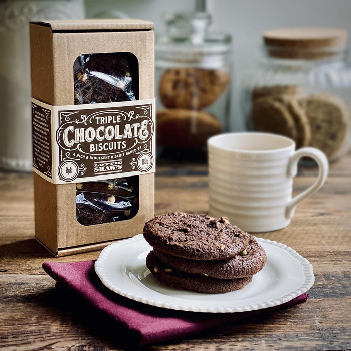 Lottie Shaws - Luxury Gift Box of 3 Packs of Biscuits 600g, Includes Yorkshire Ginger Parkin, Triple Chocolate and Oatmeal Raisin Biscuits BBE 02/06/25 RRP £14.99 Sale Price £4.99