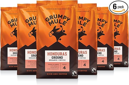 Grumpy Mule Honduras La Labor Organic (Ground Coffee) with notes of Hazelnut and Dark Chocolate 200g (Pack of 6 - Total 1.2kg)