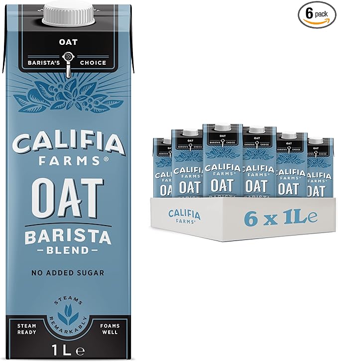 6 x 1L Califia Farms Oat Barista Blend with Calcium - Dairy Free, Lactose Free, Vegan, no added sugar  BBE 30--6-25 RRP £14.99 Sale price £9.99