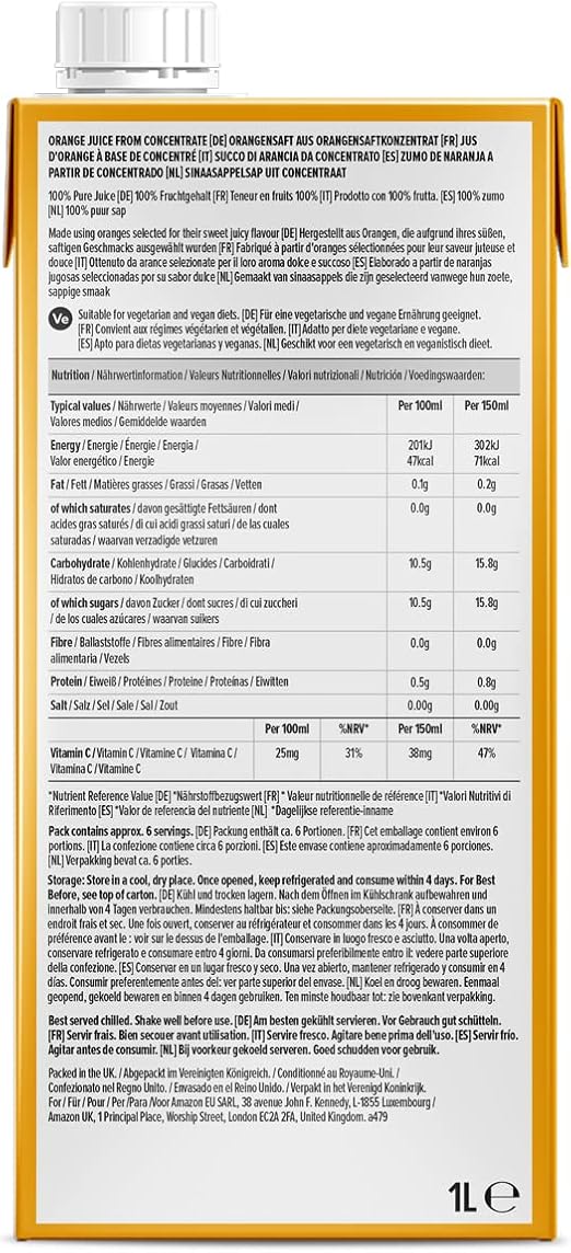 4 X 1L Orange Juice From Concentrate, 1 Litre (Previously Happy Belly) 4L in just £3.99 BBE: 22 jun 25