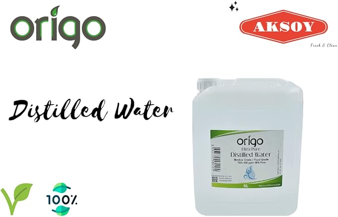 Origo Distilled Water - 100% Ultra Pure Water 5L | Advanced Purification Technology, Ultra Pure Water for Laboratory, Battery, Steam Iron, and General Everyday Use!