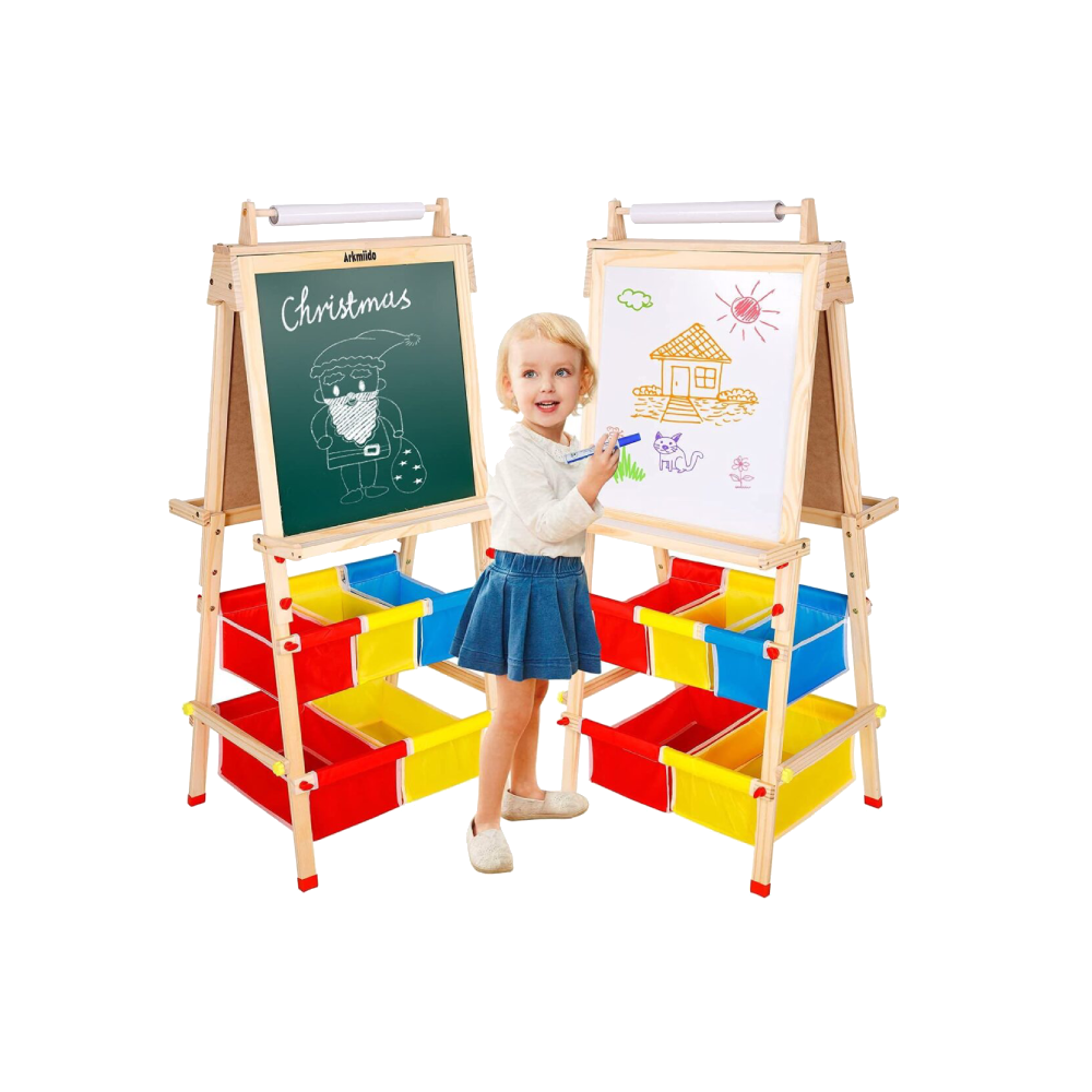 Q-FQRM Wooden Art Easel Kids Double Sided Chalkboard & Whiteboard (Free Shipping)