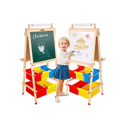 Q-FQRM Wooden Art Easel Kids Double Sided Chalkboard & Whiteboard (Free Shipping)