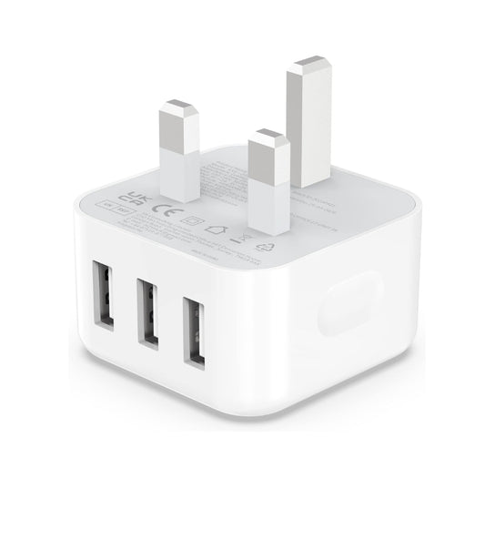 USB Plug, Multi USB Charger 5V 3A for iPhone X XR XS 8 7 6 6S Plus 5 5S 5C SE 14/14 Plus/14 Pro Max 13 12 11, Pad, UK Multiple Wall Charging Adapter Multiport Mains Power Adaptor