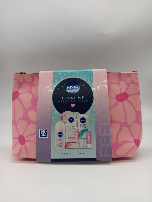 NIVEA Treat me with Softness Gift Set (4 Products), Gift Set  Anti-Perspirant, Soothing Day Cream SPF15, Soft Moisturising Cream and Face Sheet Mask