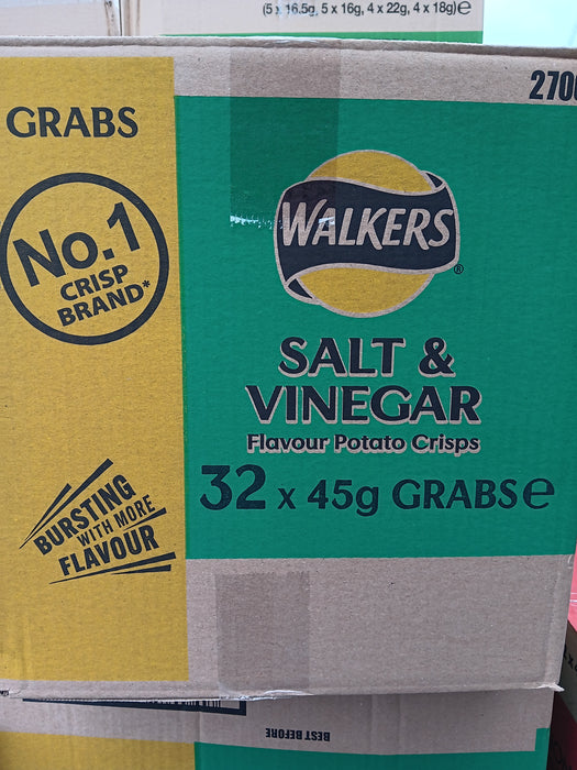 32 X 45g Walkers Crisps Salt & Vinegar BBE May 25 RRP £27.99  Sale price £11.99