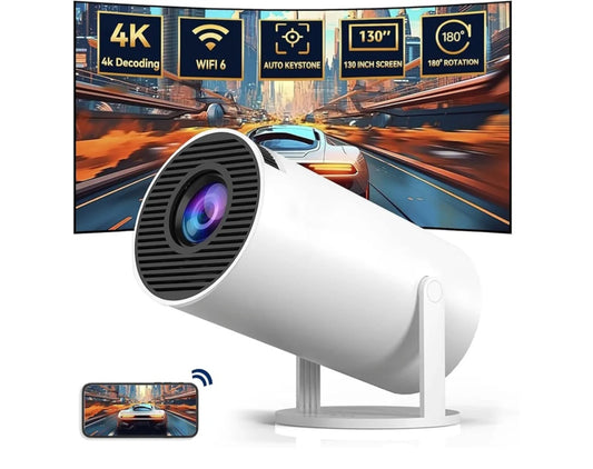 Mini Projector Portable 4K - Video Projector Smart 200 ANSI with WiFi 6, BT 5.0, 130 Power Supply, Video Projector 180 Degree Reverse Outdoor Movie Projector, Automatic Keystone