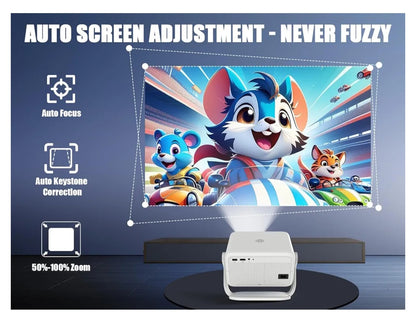 Alwtniet L018 NTV Smart Projector, 1080P Native 400 ANSI Auto Focus Auto Keystone Mini Portable Projector with Apps Built-in, ChatGPT Voice Remote Android Home Video Projector